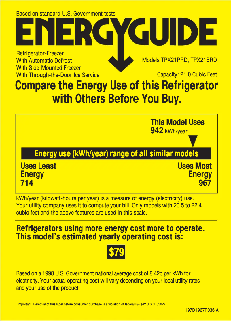 Page n°1 - Label énergétique GE TPX21PRDBB