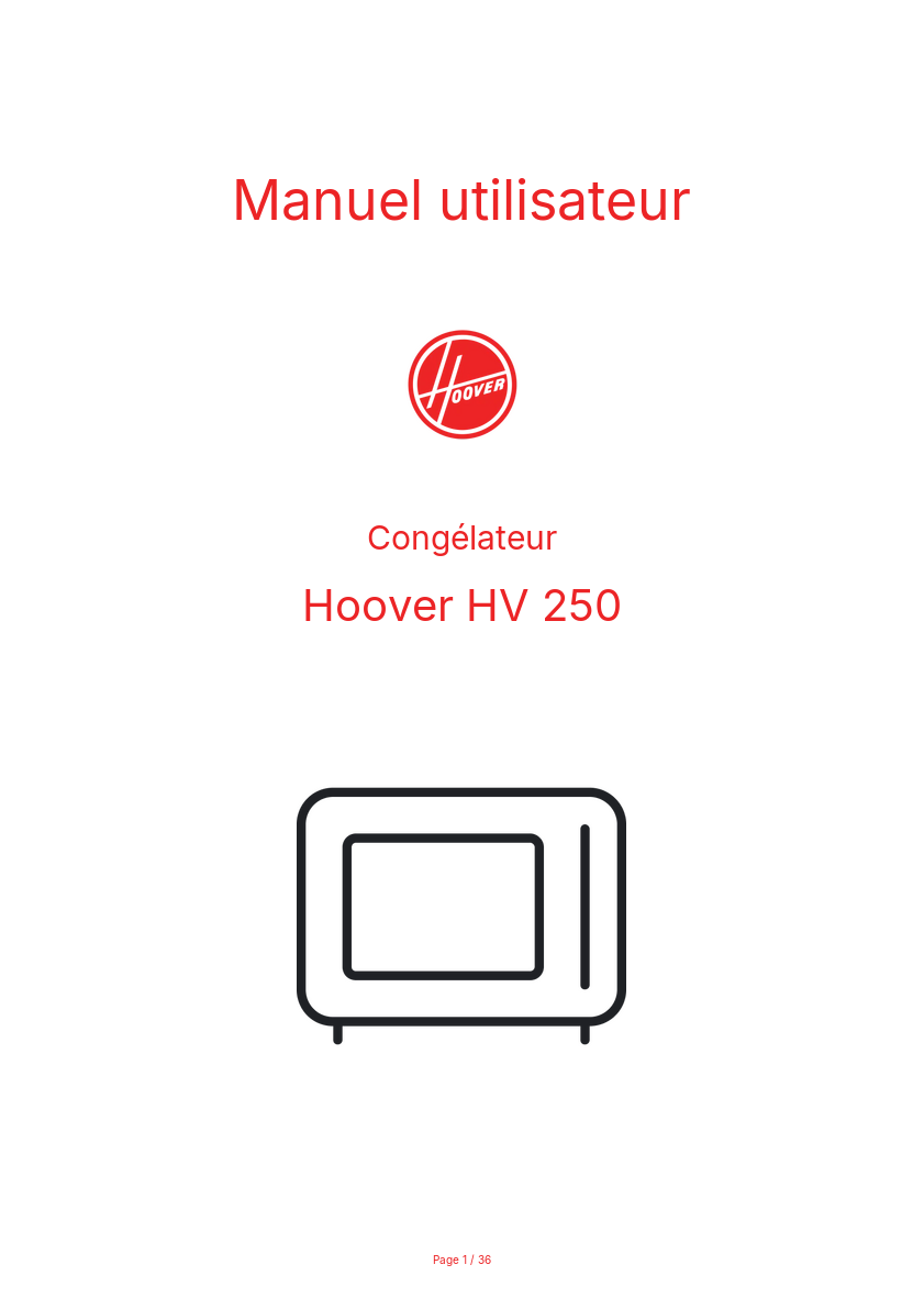 Page n°1 - Manuel utilisateur Hoover HV 250