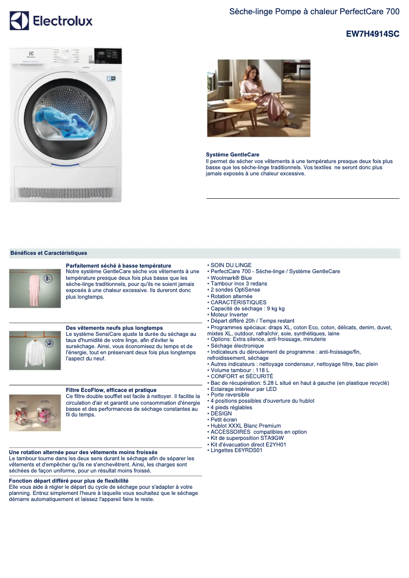 Página 1 del manual Ficha técnica Electrolux EW7H4914SC