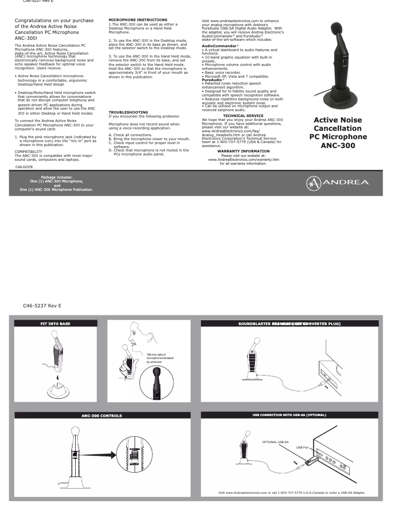 Page 1 de la notice Manuel utilisateur Andrea ANC-300