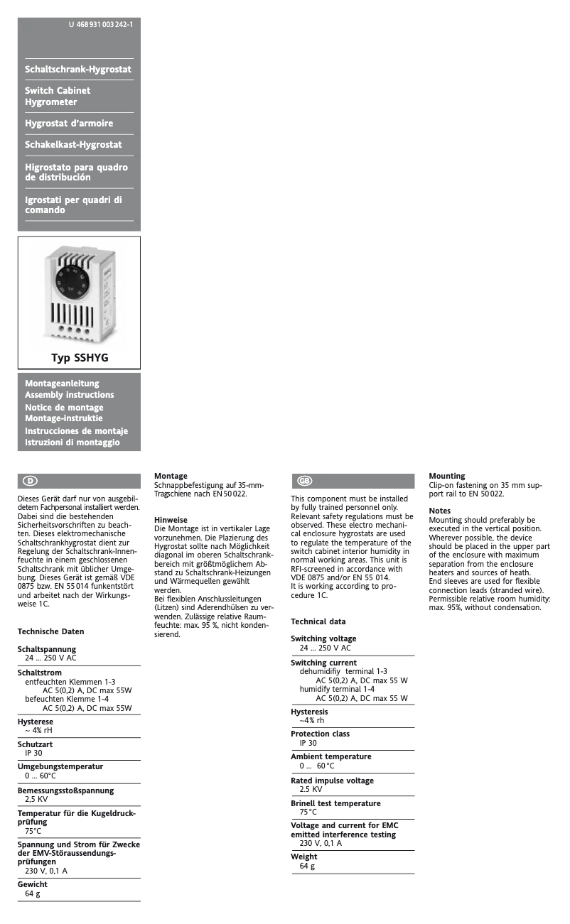 Page n°1 - Manuel utilisateur Eberle SSHYG
