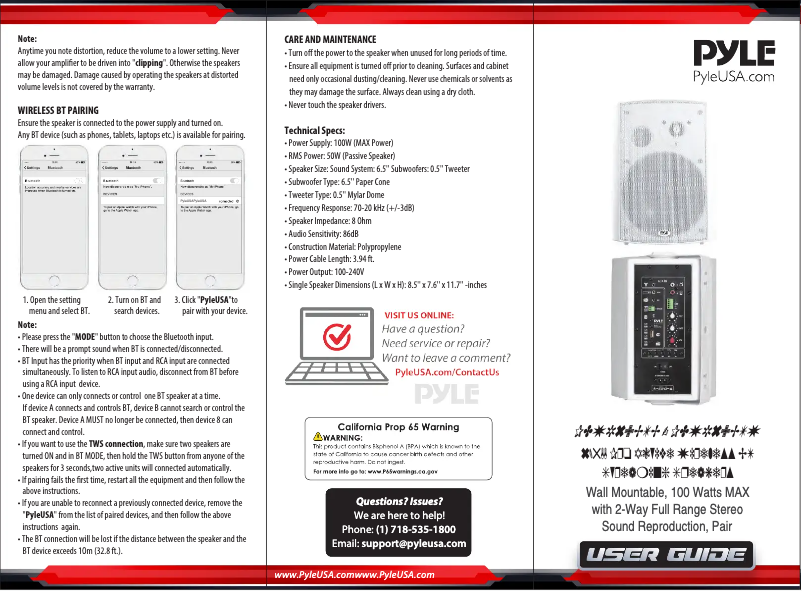 Page 1 de la notice Manuel utilisateur Pyle PDWR69BTW