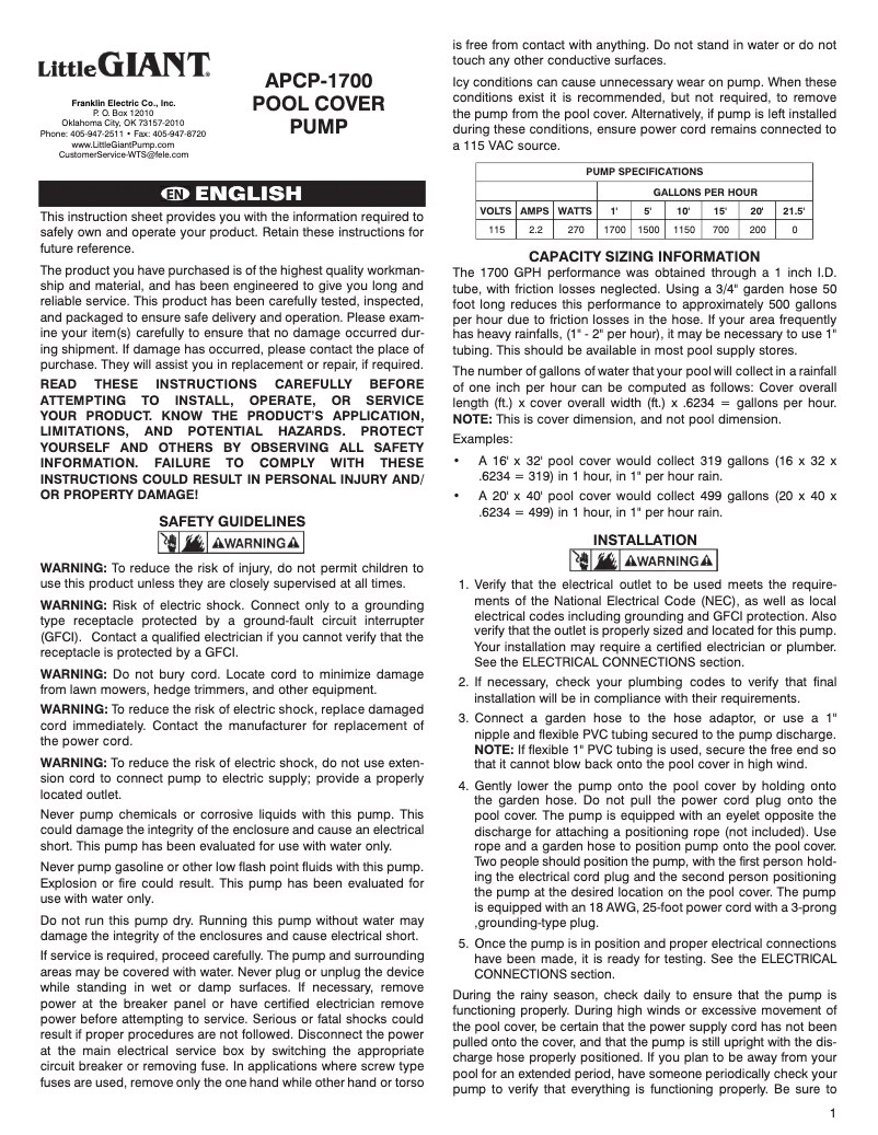 Image de la première page du manuel de l'appareil APCP-1700