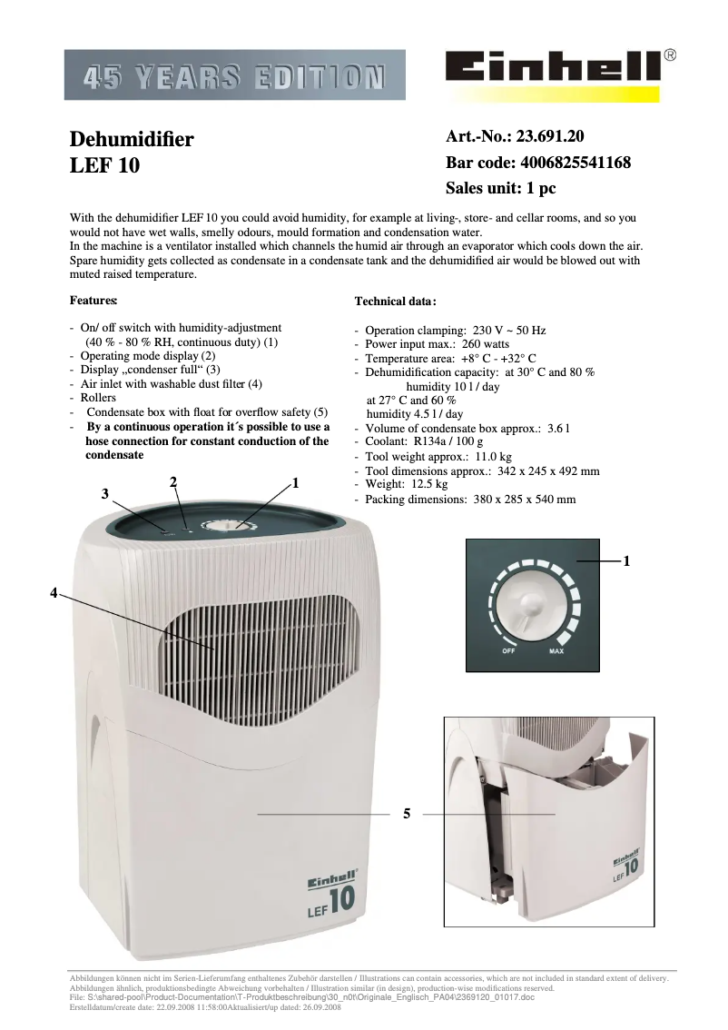 Page 1 de la notice Manuel utilisateur Einhell LEF 10