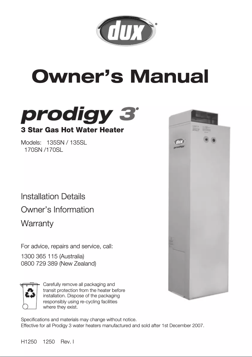 Page 1 de la notice Manuel utilisateur Dux Prodigy 3 135SL