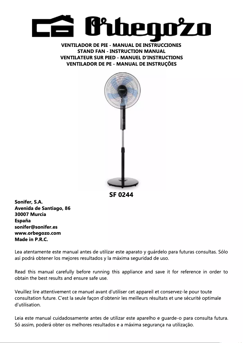 Page n°1 - Manuel utilisateur Orbegozo SF 0244