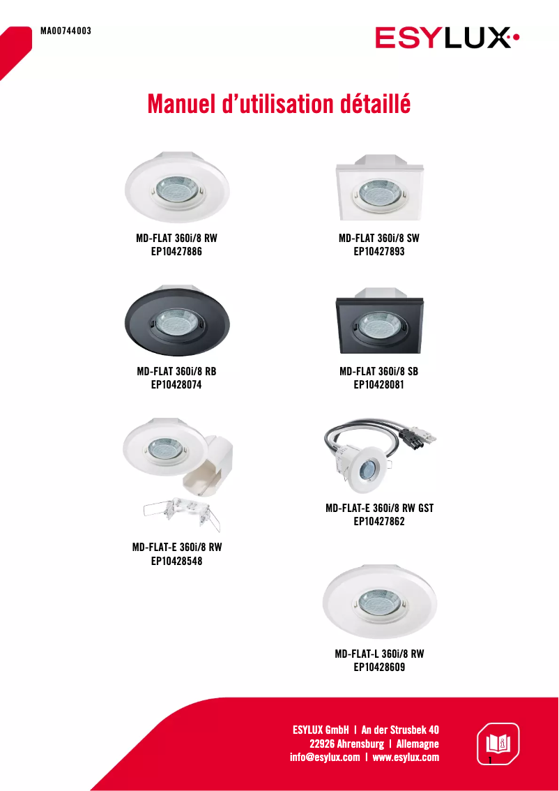 Page 1 de la notice Manuel utilisateur Esylux MD-FLAT 360i/8