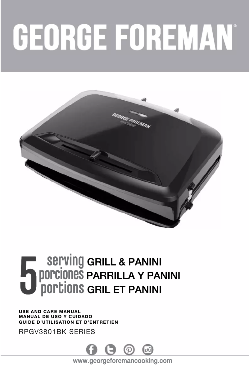 Page n°1 - Manuel utilisateur George Foreman Rapid RPGV3801BK