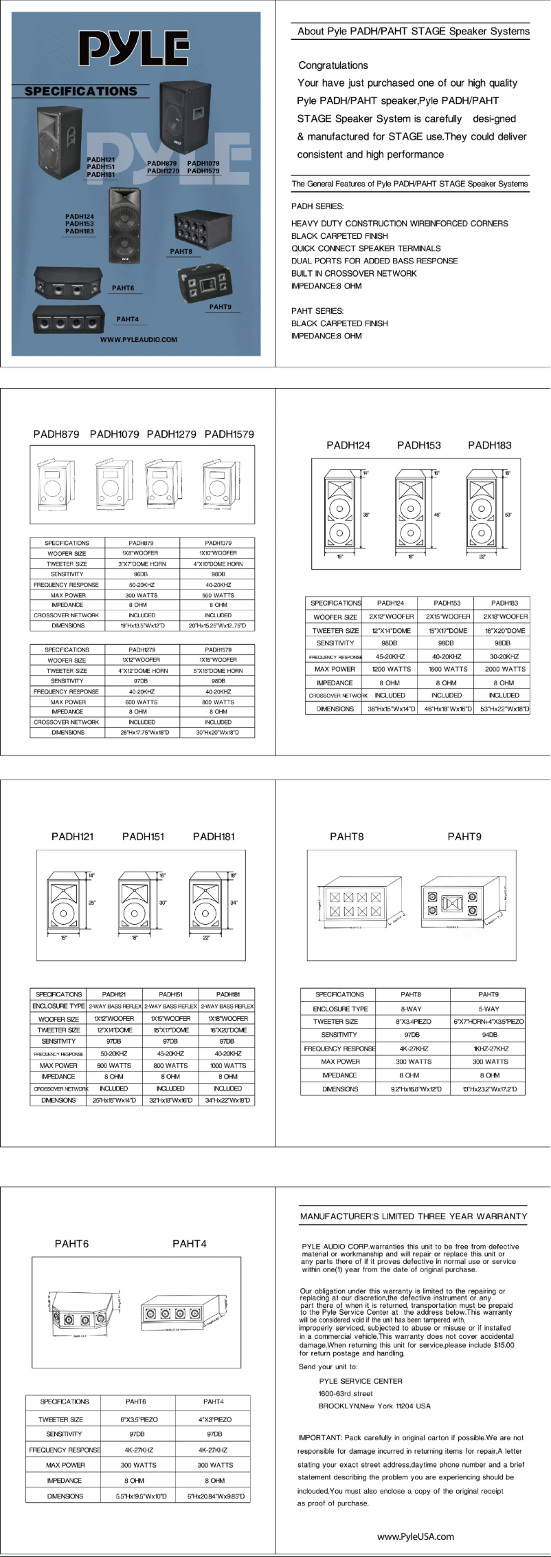 Page 1 de la notice Manuel utilisateur Pyle PAHT4