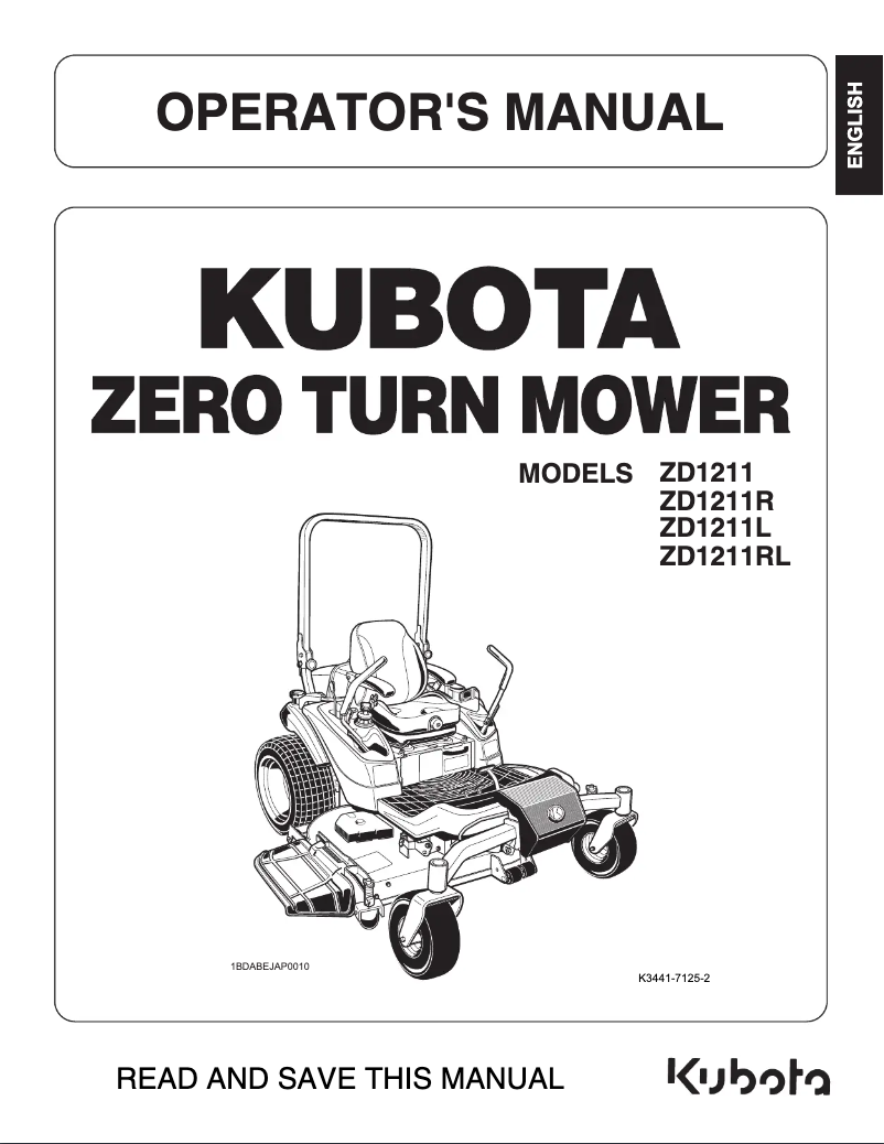Página 1 del manual Manual de usuario Kubota ZD1211L-72