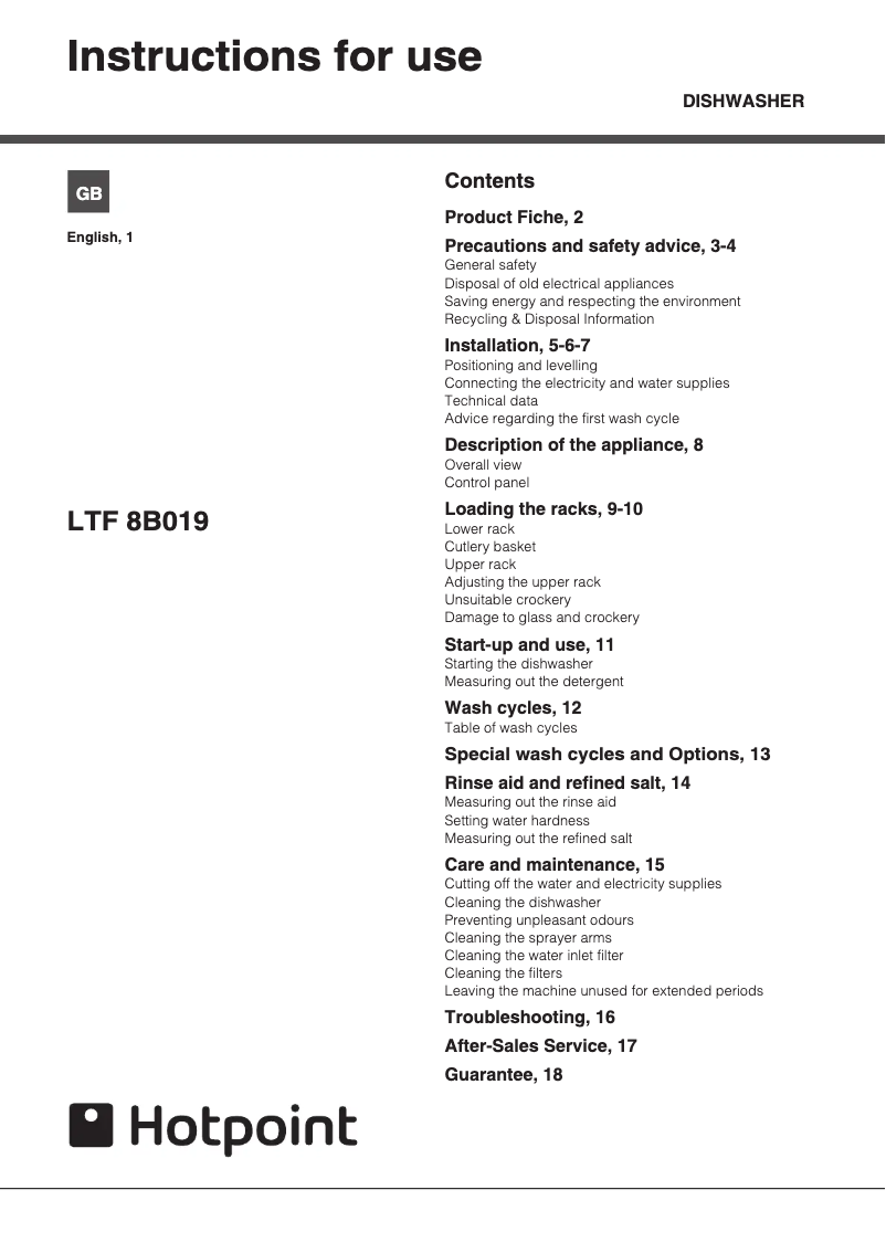 First page image of the manual for LTF 8B019 Aquarius