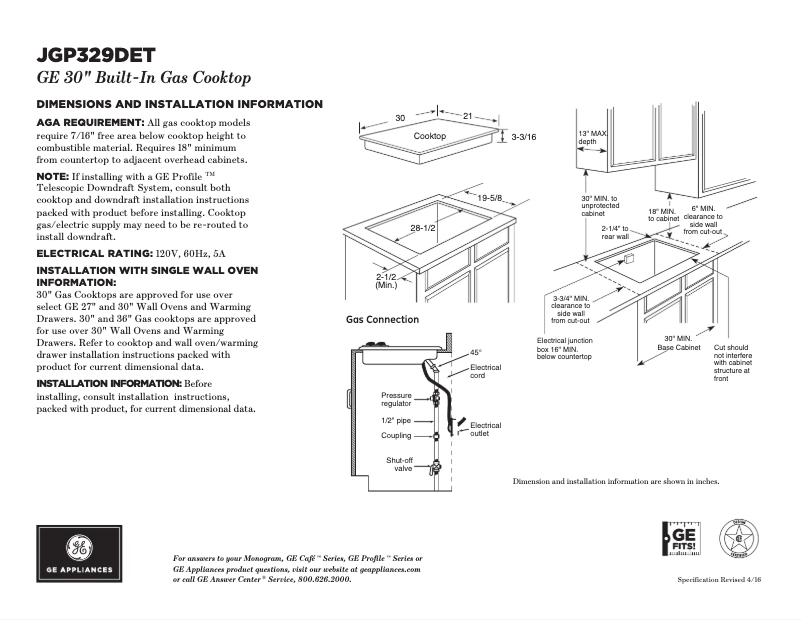 Page n°1 - Fiche technique GE JGP329DETWW