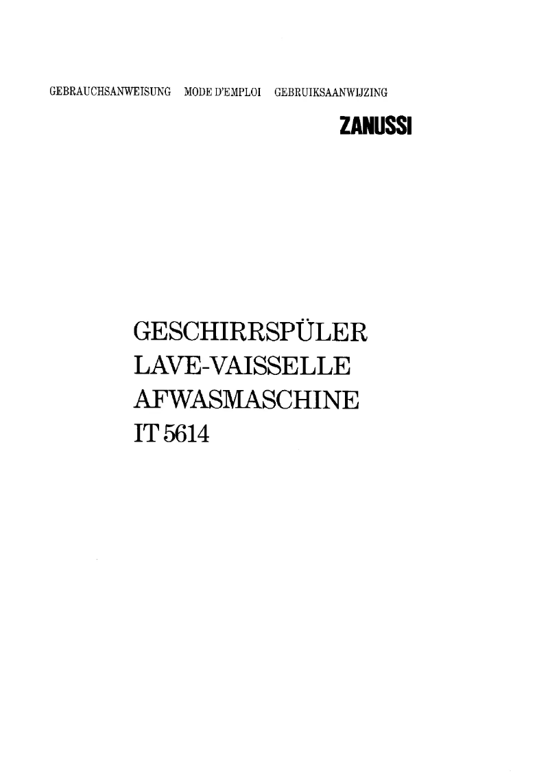 Page n°1 - Manuel utilisateur Zanussi IT 5614