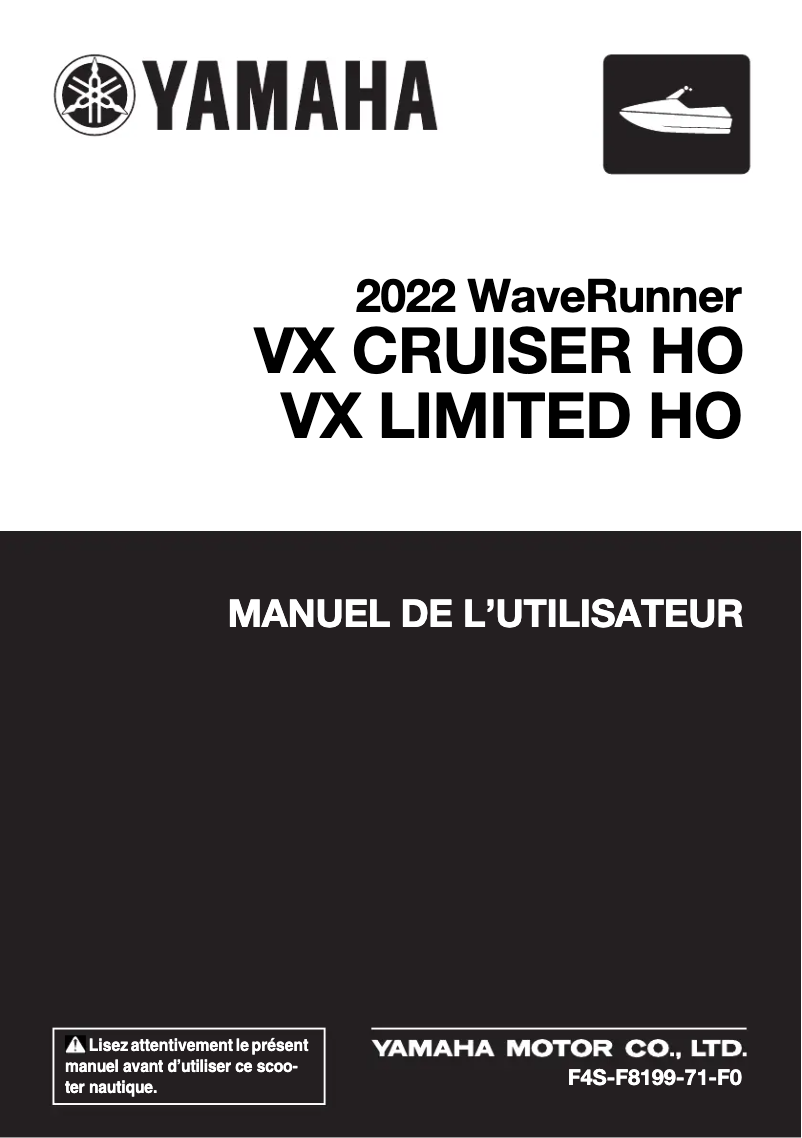 Page n°1 - Manuel utilisateur Yamaha WaveRunner VX Limited HO (2022)
