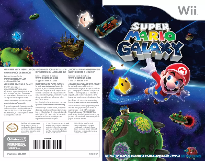 Image de la première page du manuel de l'appareil Super Mario Galaxy (Wii)