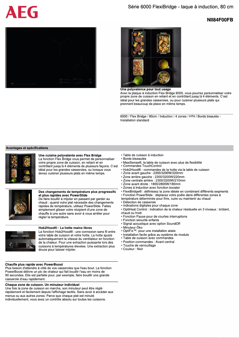 Page 1 de la notice Fiche technique AEG NII84F00FB