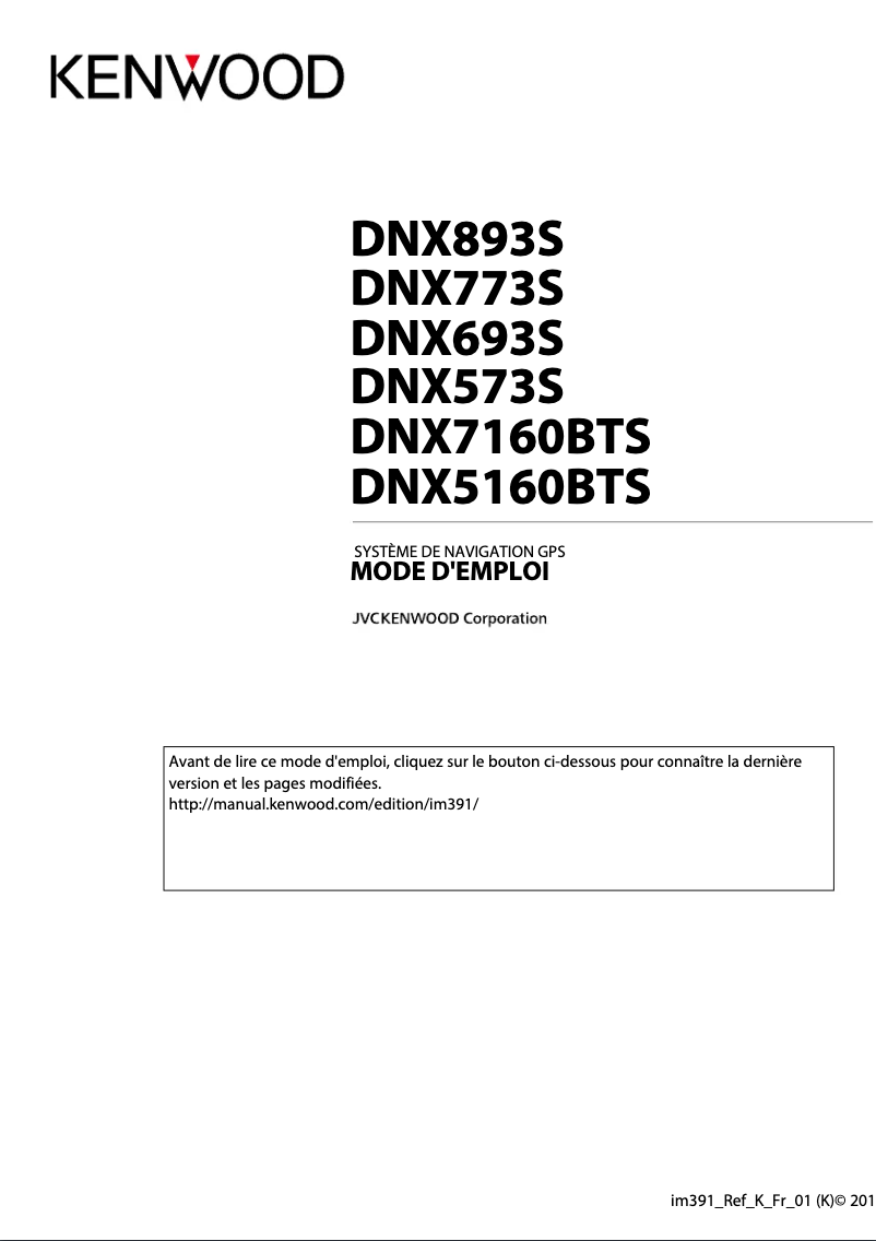 Image de la première page du manuel de l'appareil DNX7160BTS