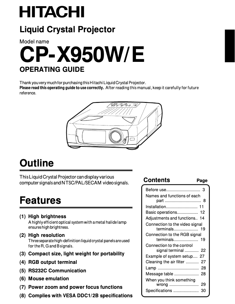 Page 1 de la notice Manuel utilisateur Hitachi CP-X950W