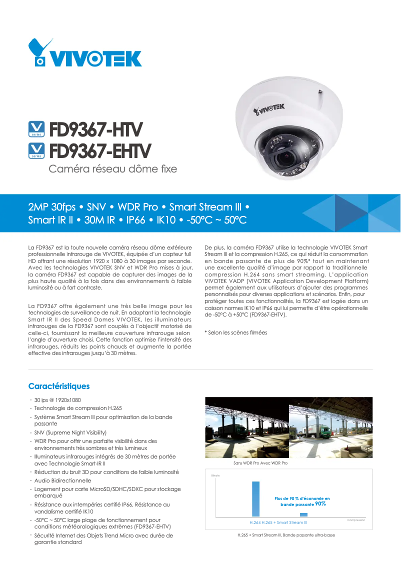 Page 1 de la notice Fiche technique Vivotek Fixed Dome FD9368-HTV