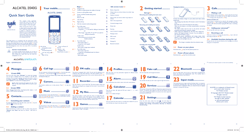 Page 1 de la notice Manuel utilisateur Alcatel One Touch 2040G