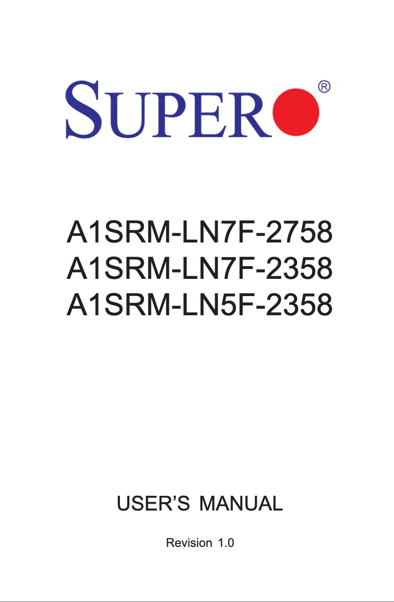 Page 1 de la notice Manuel utilisateur Supermicro A1SRM-LN7F-2758