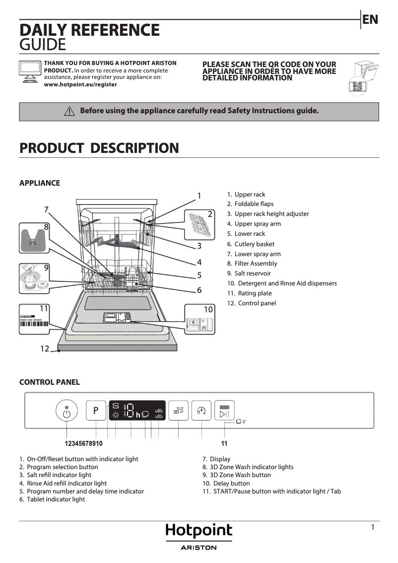 Page 1 de la notice Manuel utilisateur Hotpoint HIC 3C41 CW
