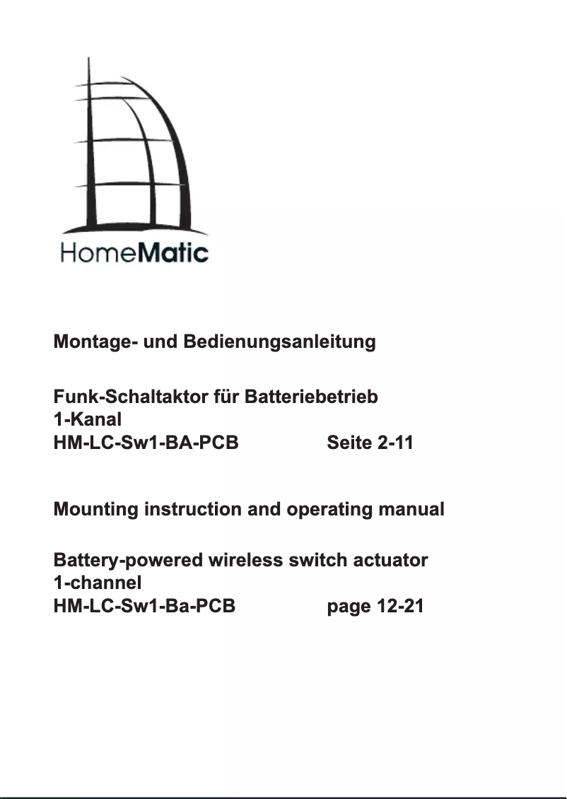 Page n°1 - Manuel utilisateur Homematic IP HM-LC-Sw1-Ba-PCB