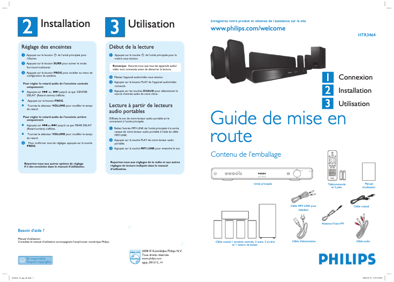 Page n°1 - Guide de démarrage rapide Philips HTR3464