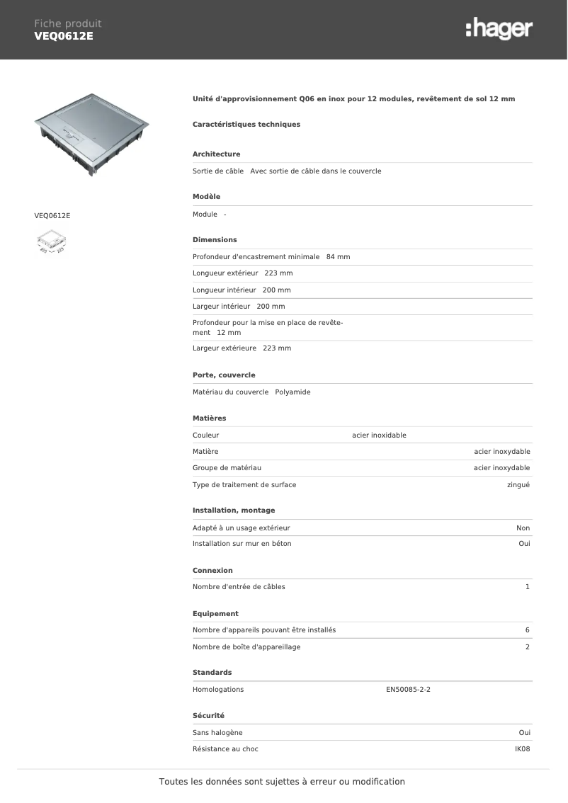 Image de la première page du manuel de l'appareil VEQ0612E