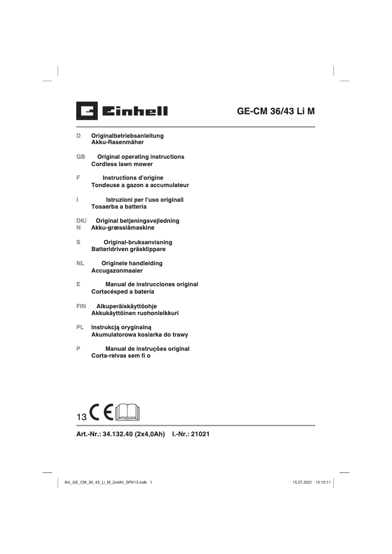 Page n°1 - Manuel utilisateur Einhell GE-CM 36/43 Li M