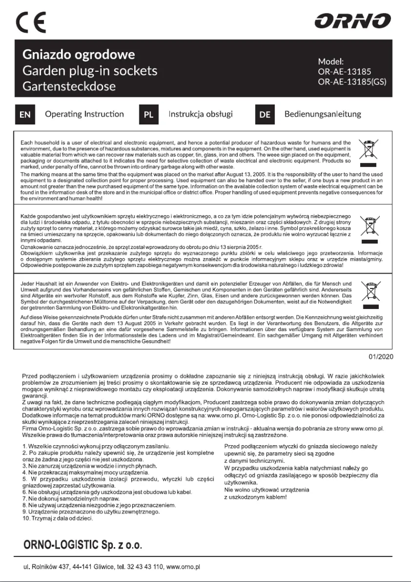 Page 1 de la notice Manuel utilisateur ORNO OR-AE-13185