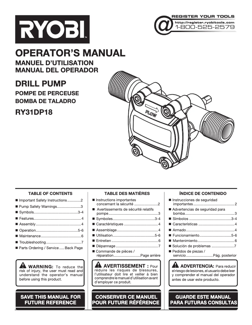 Page n°1 - Manuel utilisateur RYOBI RY31DP18