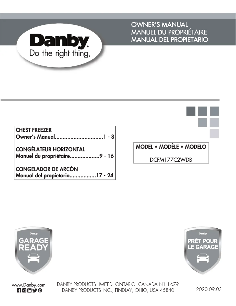 Page 1 de la notice Manuel utilisateur Danby DCFM177C2WDB