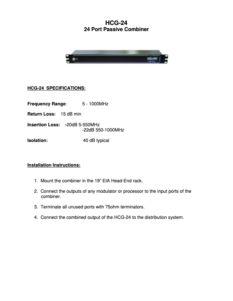 Page 1 de la notice Manuel utilisateur Holland Electronics HCG-24