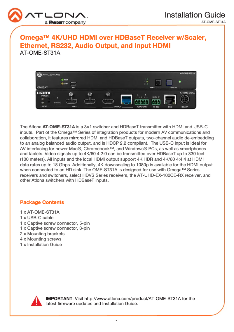Image de la première page du manuel de l'appareil AT-OME-ST31A