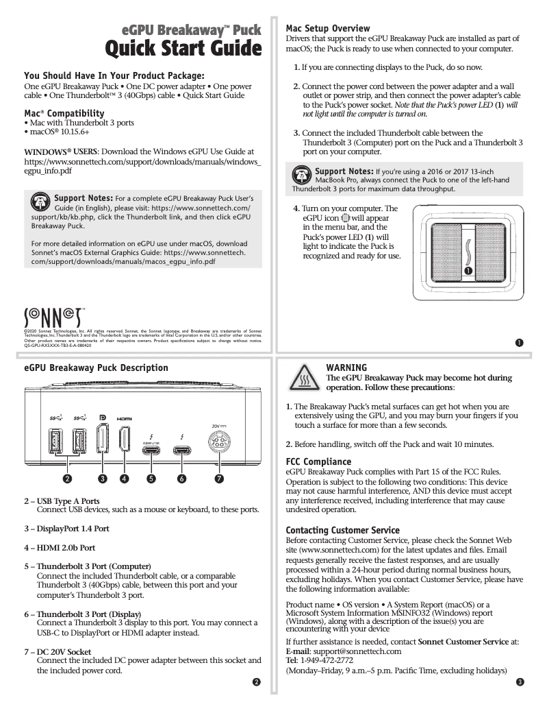 Page n°1 - Manuel utilisateur Sonnet GPU-RX55-TB3-S