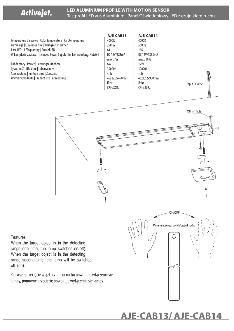Page 1 de la notice Manuel utilisateur ActiveJet Activejet AJE-CAB14