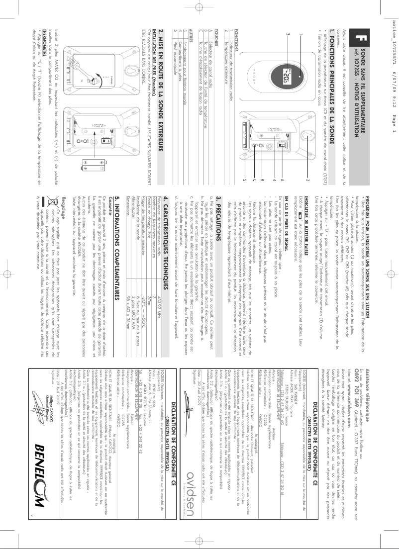 Page 1 de la notice Manuel utilisateur Avidsen 107255