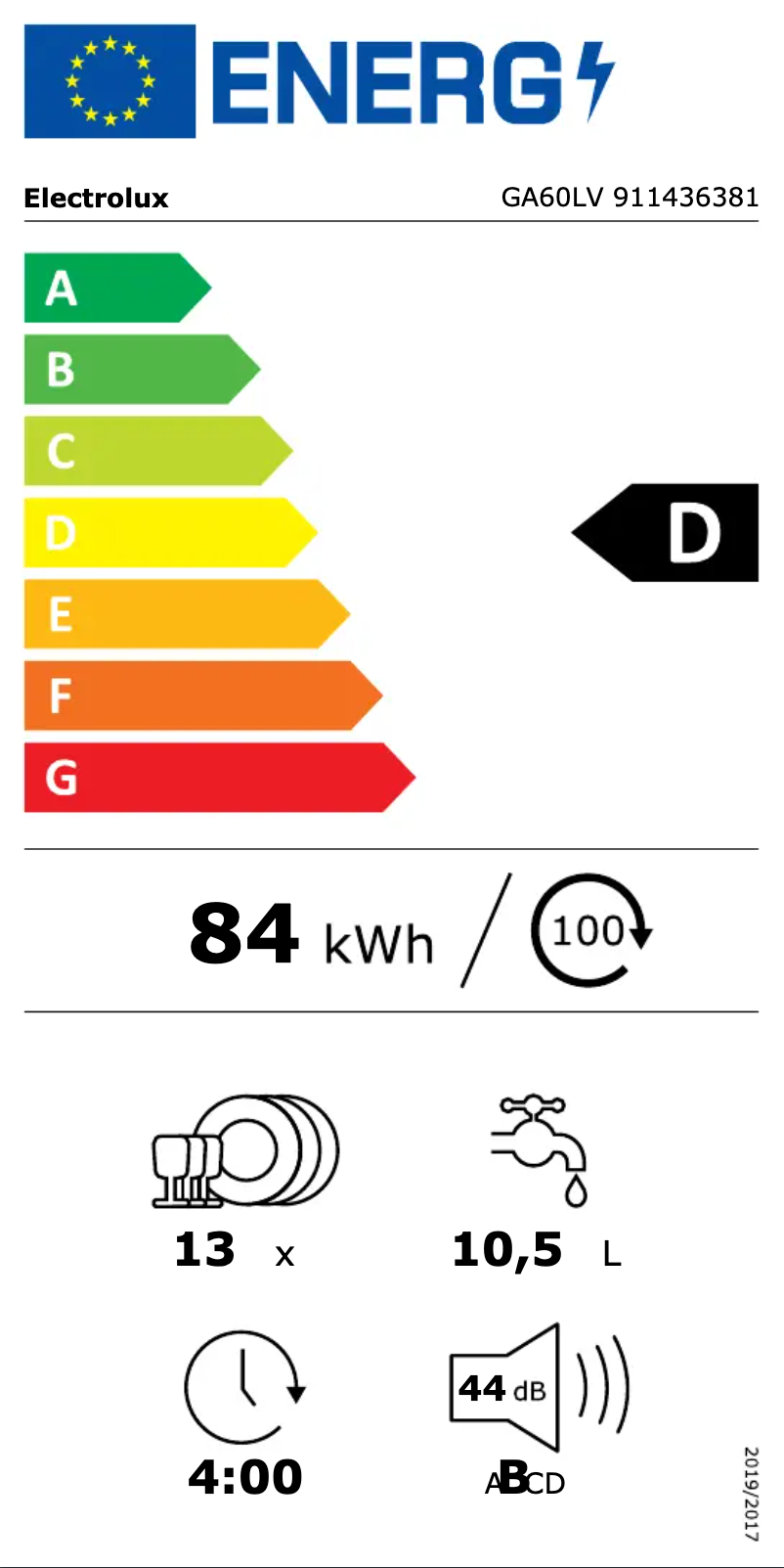 Page n°1 - Label énergétique Electrolux GA60LV