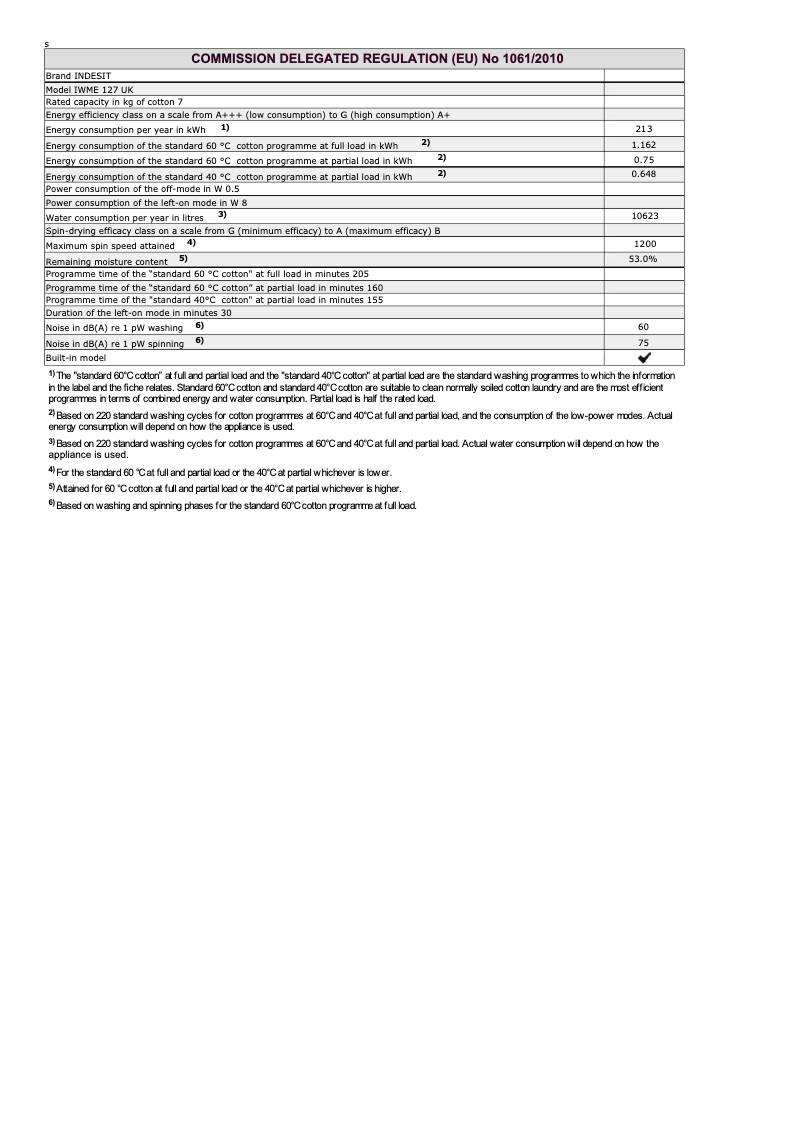 Page n°1 - Instructions / montage Indesit IWME 127 UK