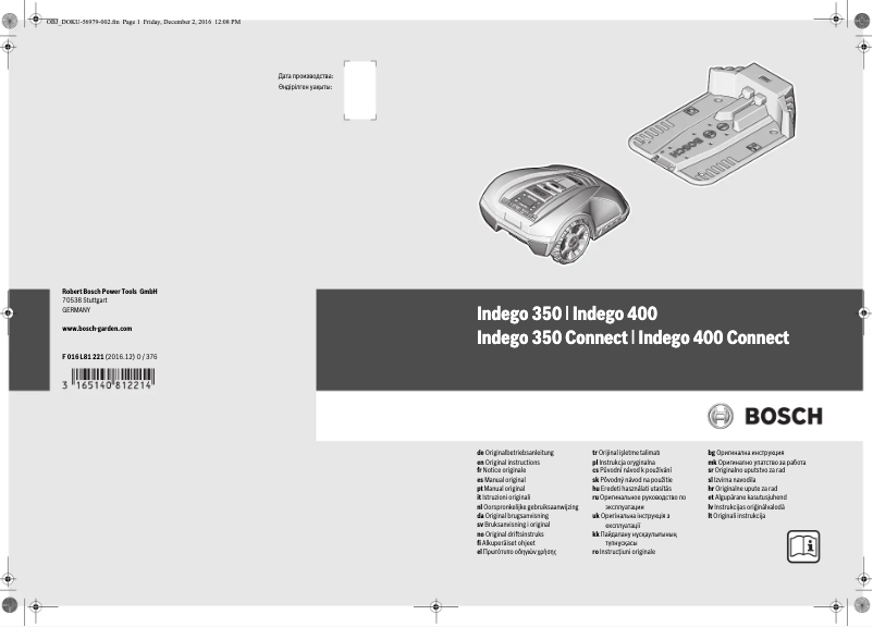 Page 1 de la notice Manuel utilisateur Bosch Indego S+ 350