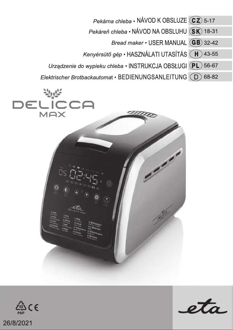 Page 1 de la notice Manuel utilisateur Eta Delicca II MAX