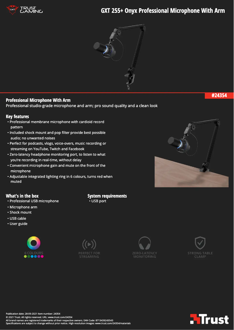 Page n°1 - Manuel utilisateur Trust Onyx GXT 255+