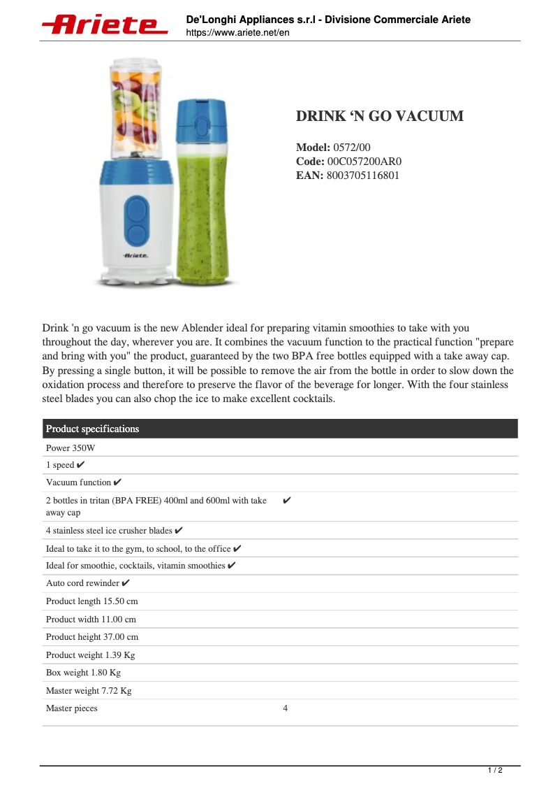 Image de la première page du manuel de l'appareil Drink 'N Go 572