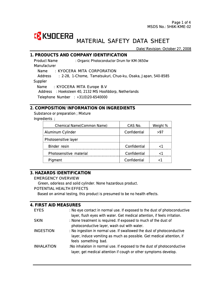 Page n°1 - Instructions de sécurité Kyocera KM-3650w