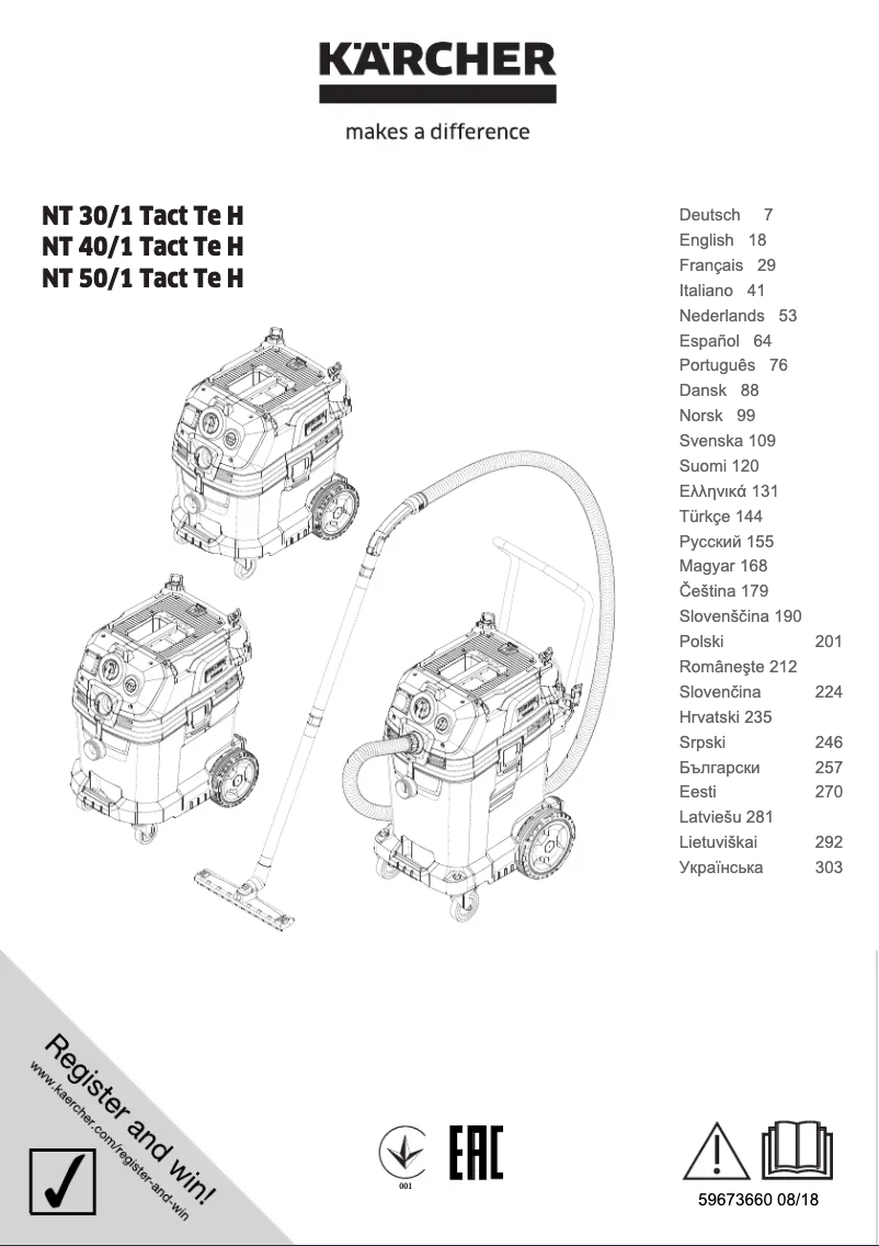 Page 1 de la notice Manuel utilisateur Kärcher NT 50/1 Tact Te H