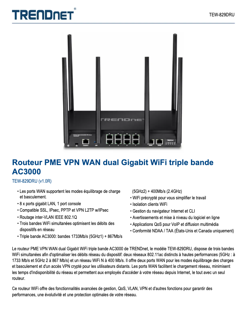 Page n°1 - Fiche technique TRENDnet TEW-829DRU