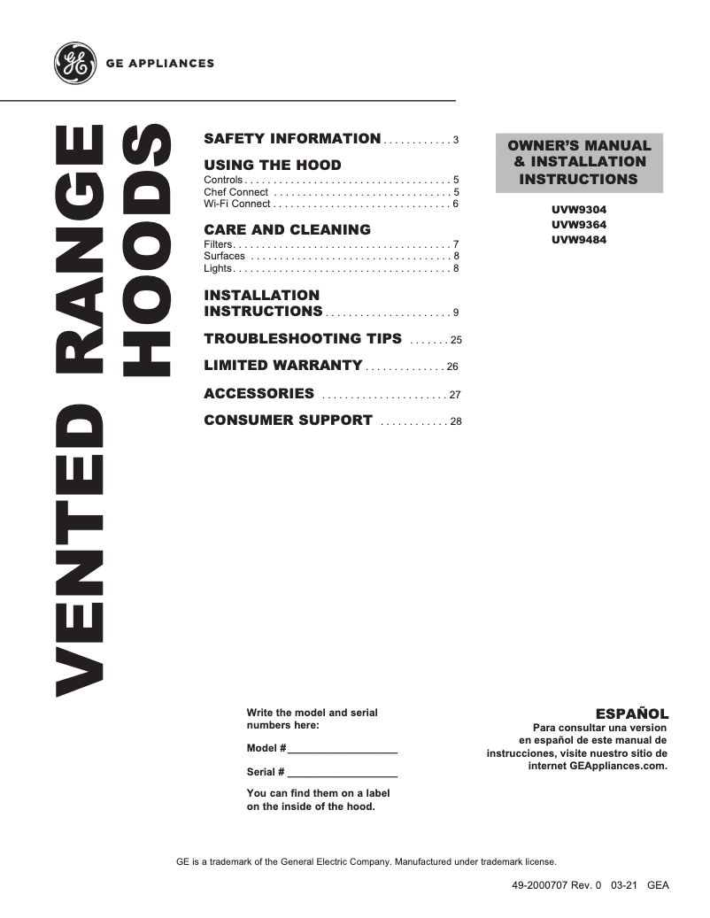 Image de la première page du manuel de l'appareil UVW9484SPSS