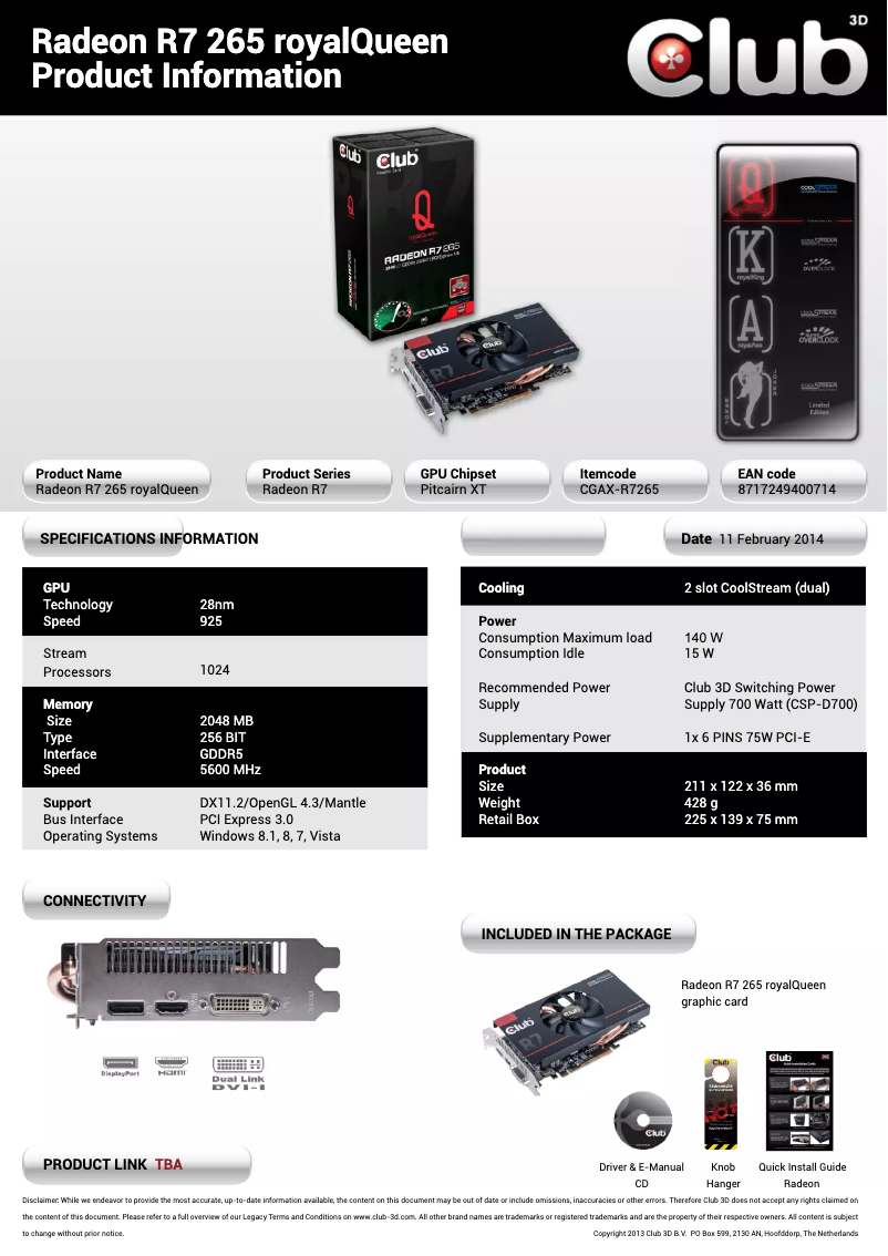 Page n°1 - Manuel utilisateur CLUB3D Radeon R7 265 royalQueen