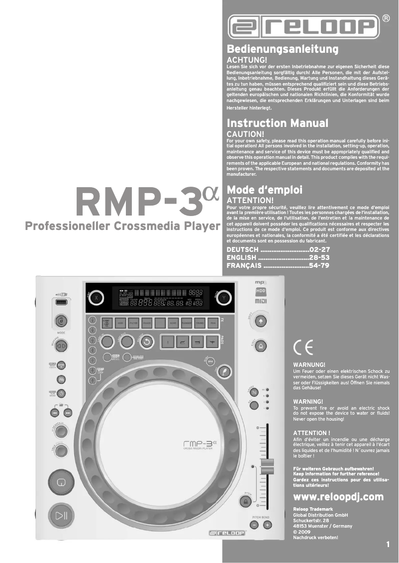 Page 1 de la notice Manuel utilisateur Reloop RMP-3 ALPHA